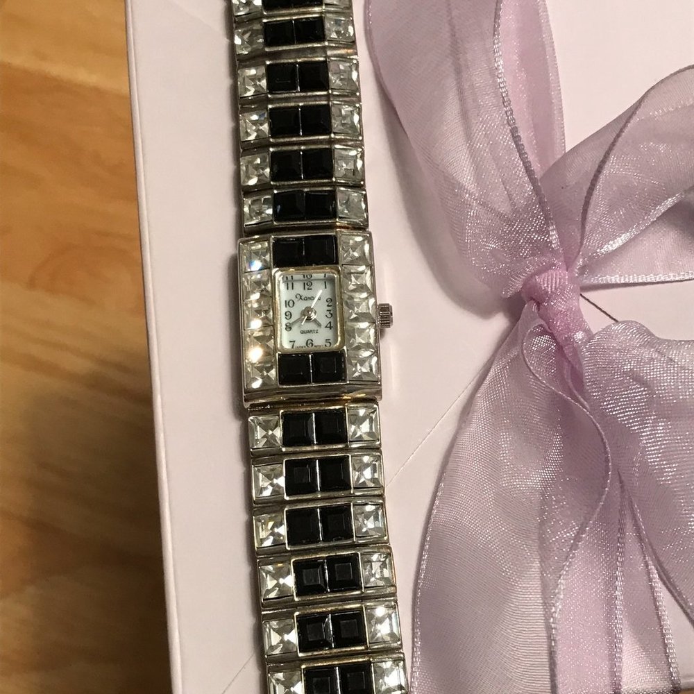 Bling Black with CZ Quartz Watch EUC Needs Battery